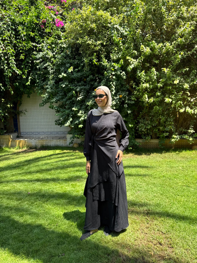 Layered Overlap Dress- Black