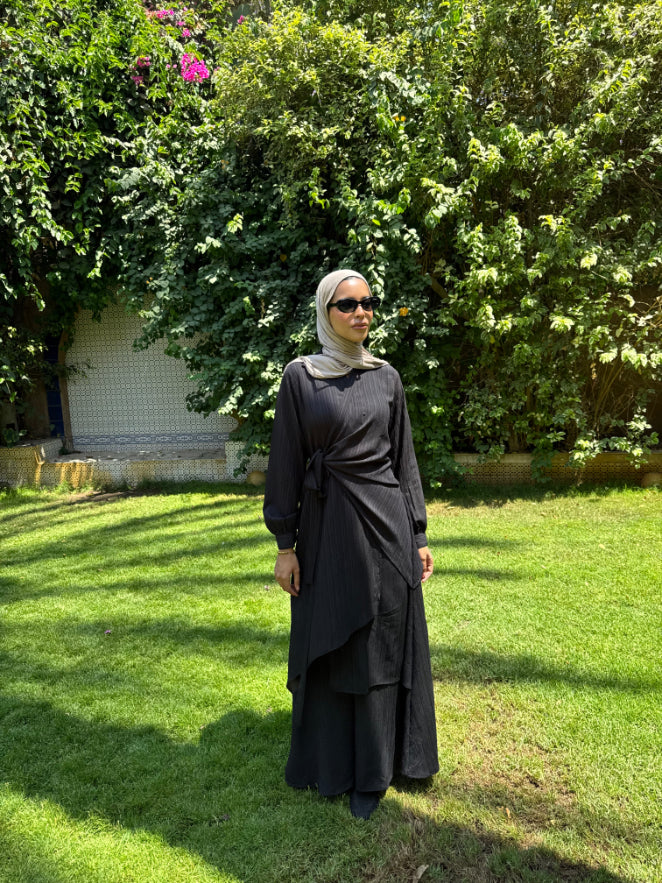 Layered Overlap Dress- Black