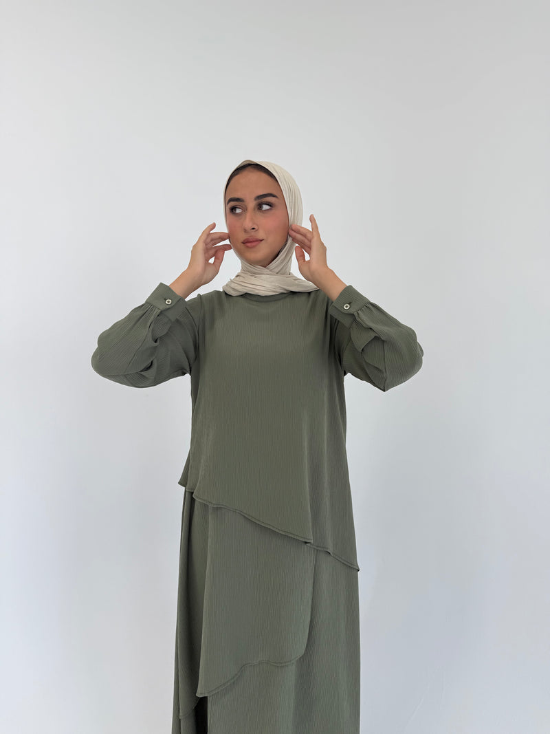 Accordion Layers Dress - Olive