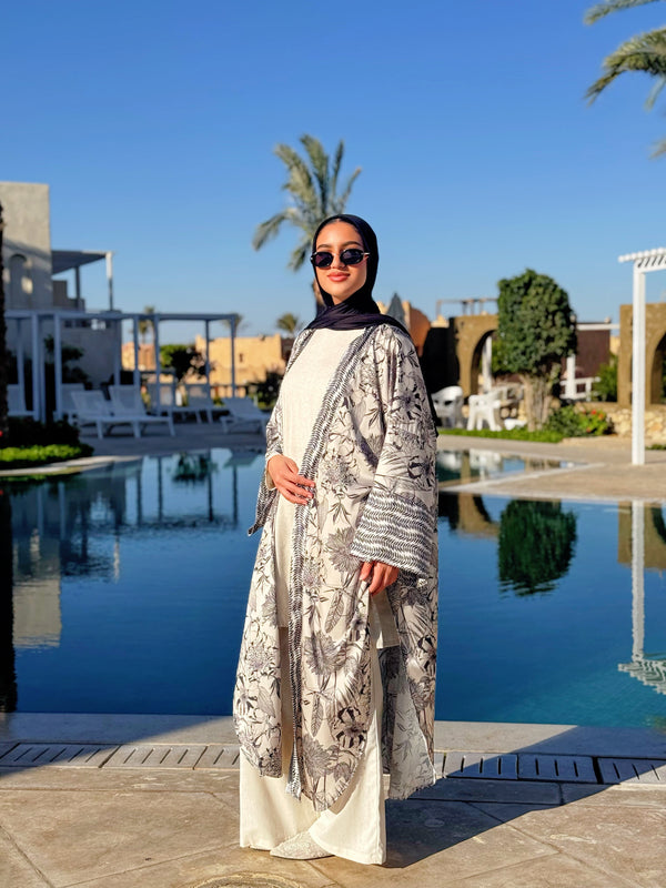 Kimono Satin Mix Prints - Beige