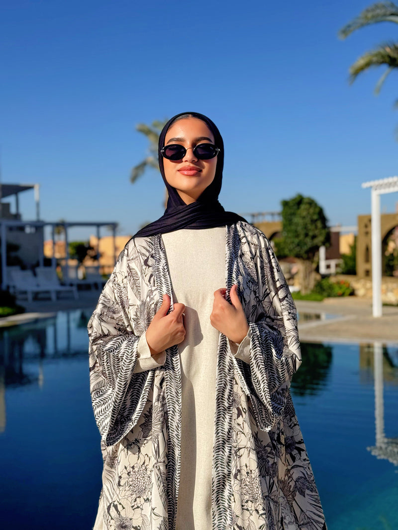 Kimono Satin Mix Prints - Beige