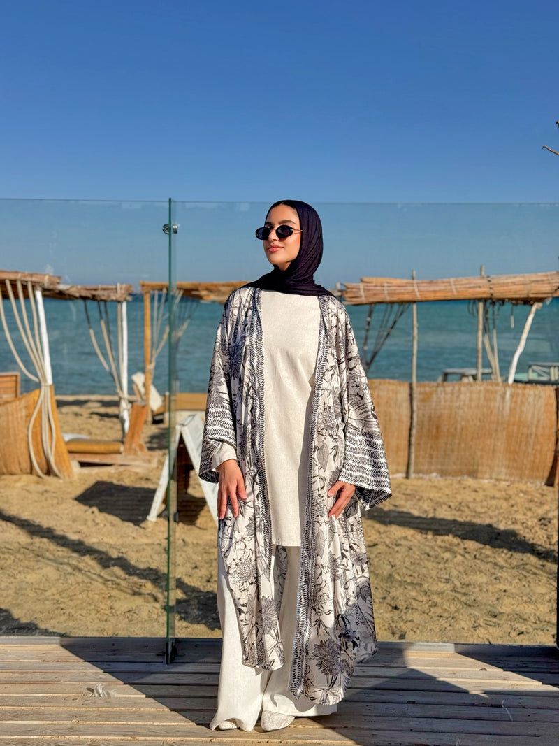 Kimono Satin Mix Prints - Beige