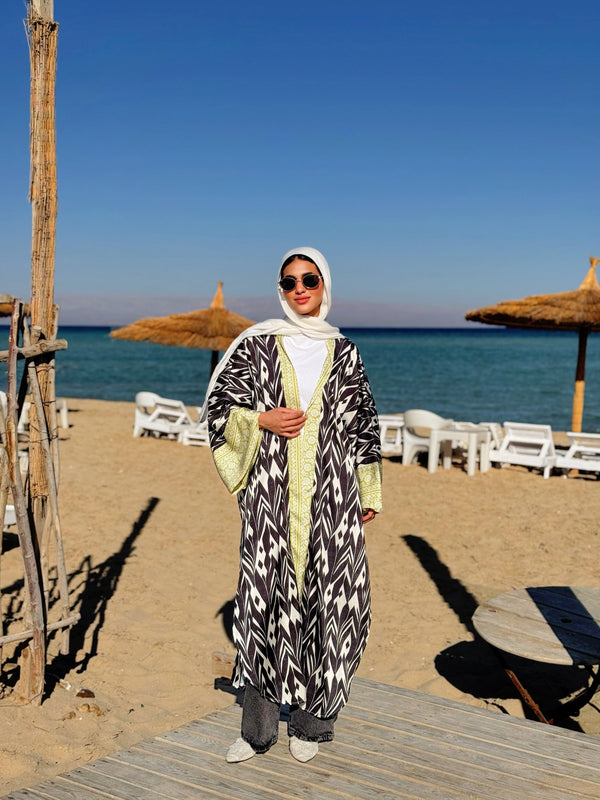 Kimono Satin Mix Prints - Black*Lime