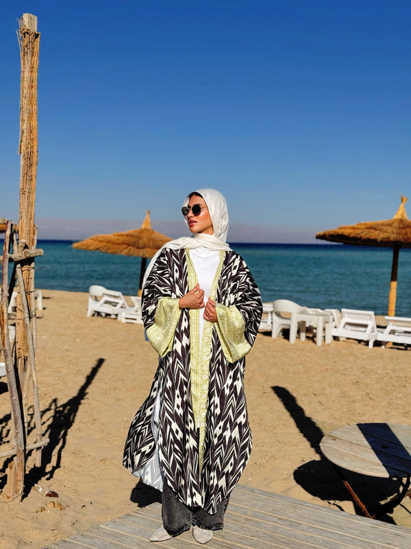 Kimono Satin Mix Prints - Black*Lime
