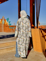 Kimono Satin Mix Prints - White Floral