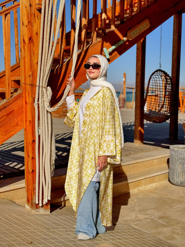 Kimono Satin Mix Prints - Lime