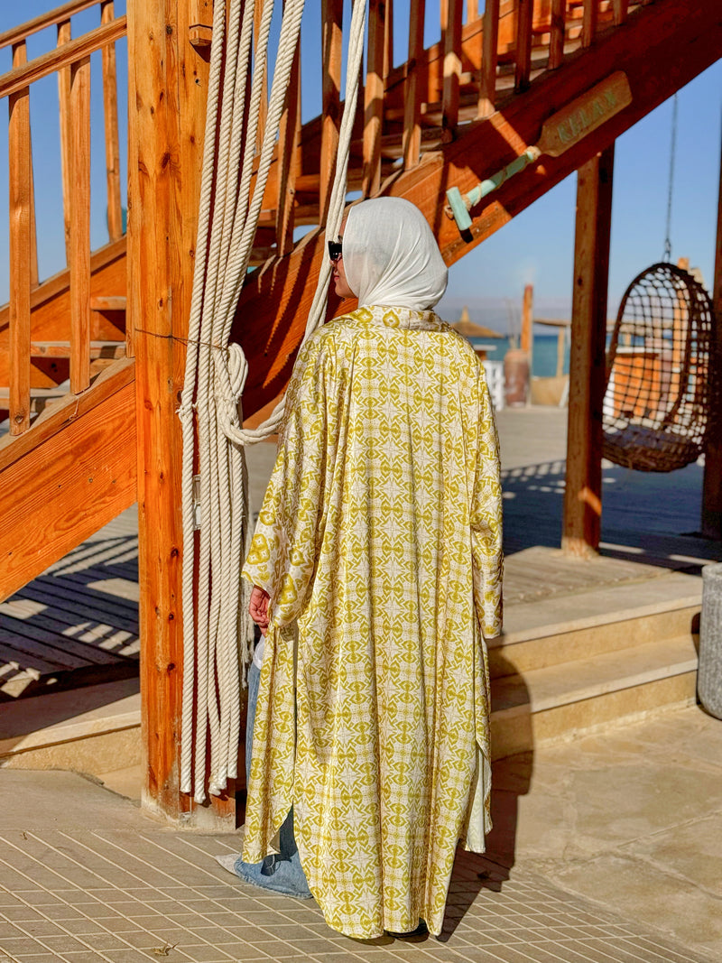 Kimono Satin Mix Prints - Lime