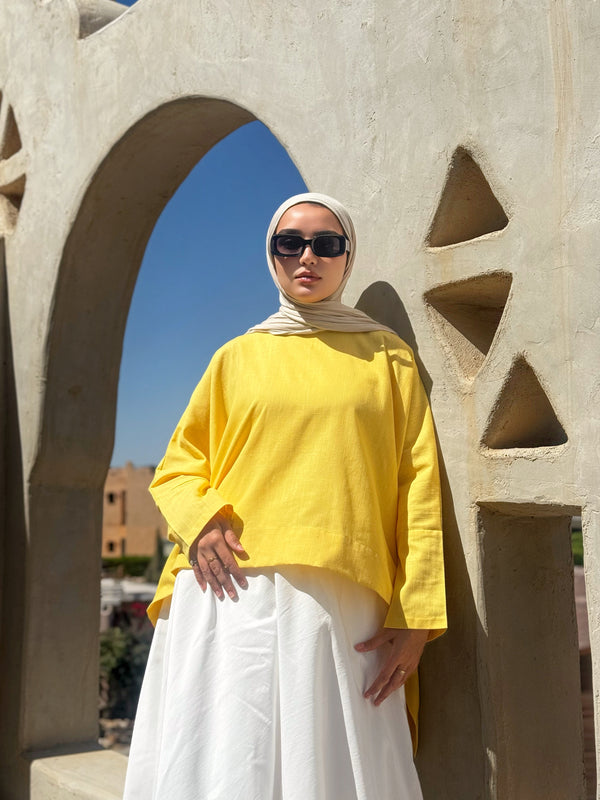 Cropped Linen Blouse - Yellow