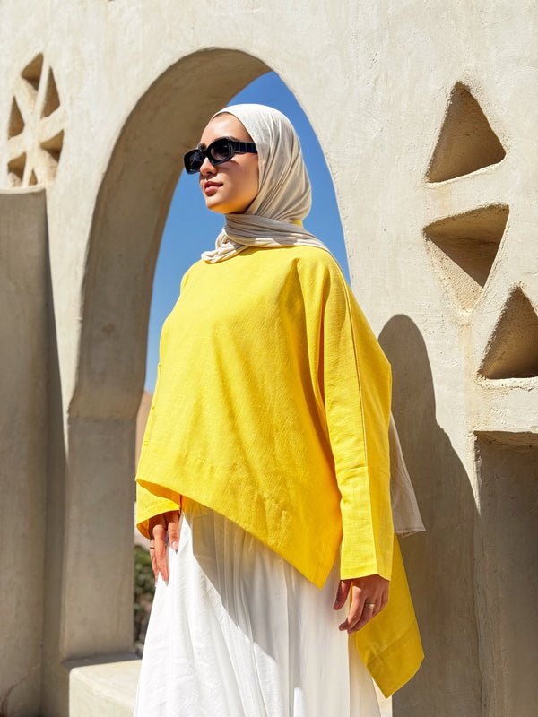 Cropped Linen Blouse - Yellow