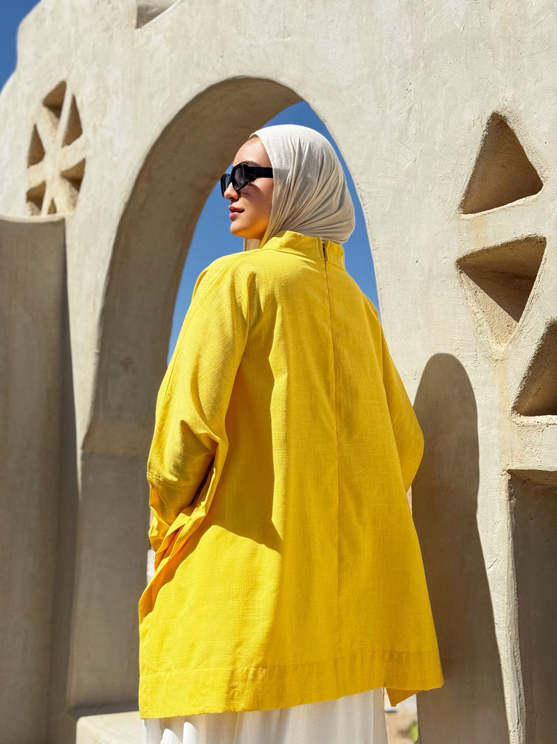 Cropped Linen Blouse - Yellow