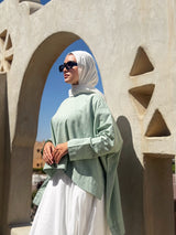 Cropped Linen Blouse - Mint
