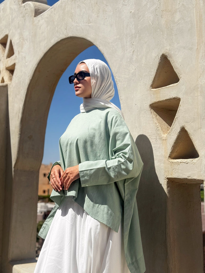 Cropped Linen Blouse - Mint