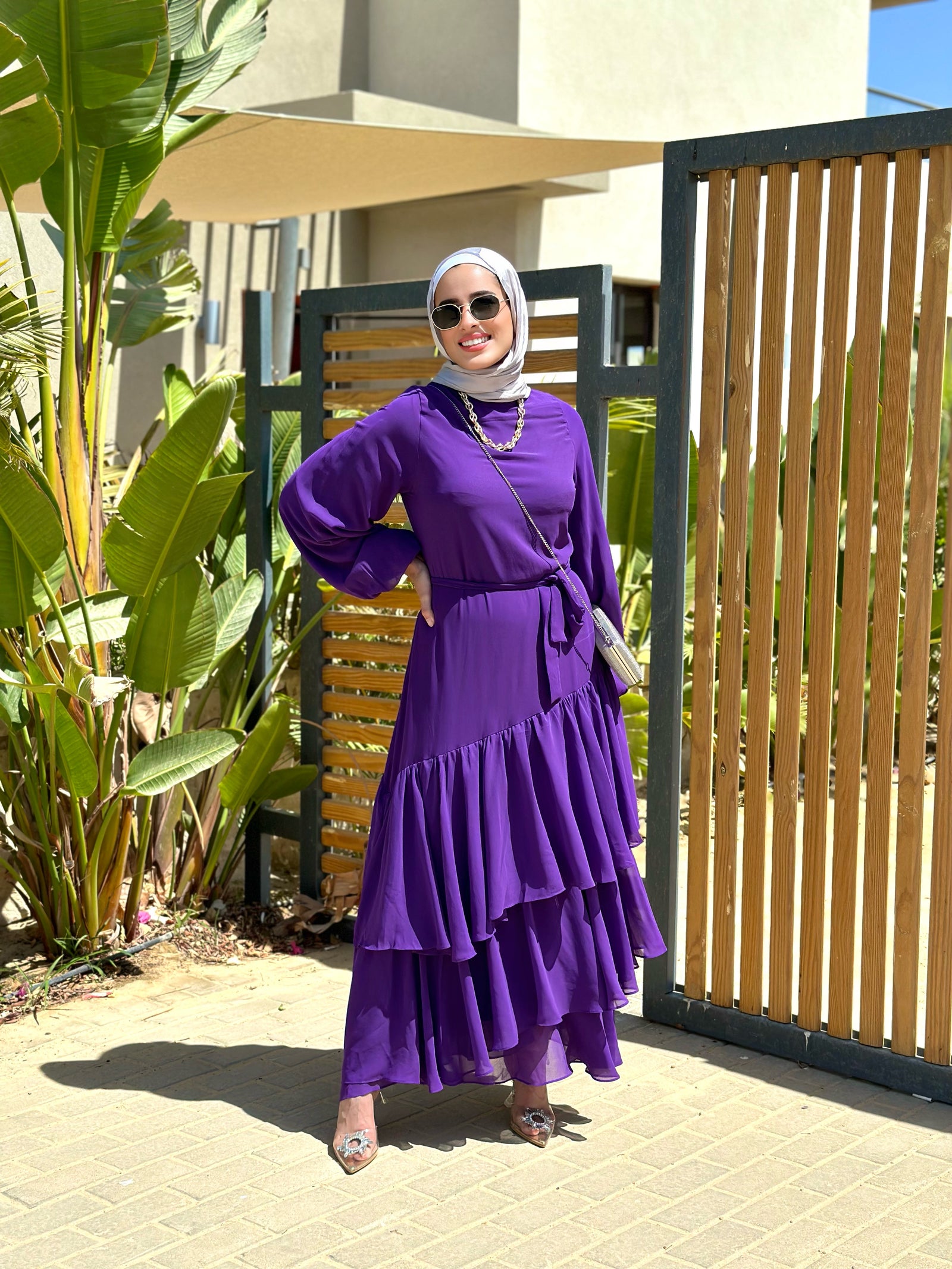 strapless open back dress Ruffles Chiffon Dress-Purple – Hijab Boutique