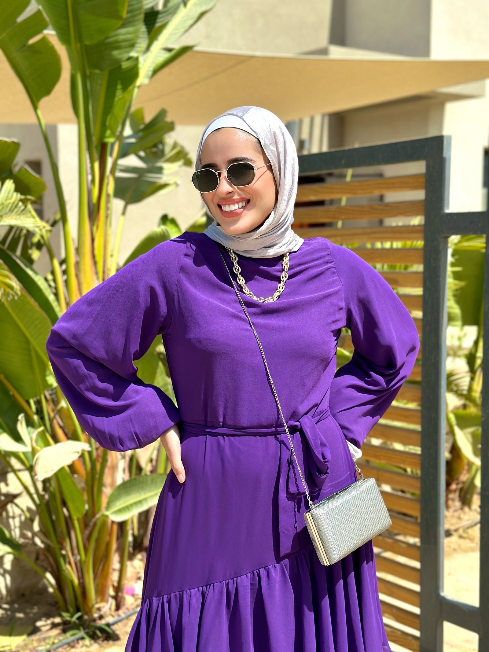 Ruffles Chiffon Dress-Purple Hijab Boutique Ruffles Chiffon Dress-Purple Hijab Boutique
