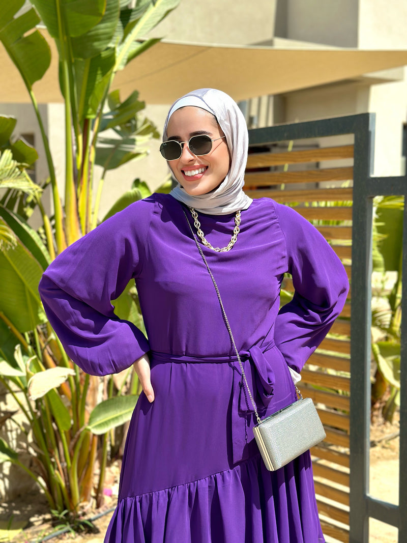 chiffon dress purple Ruffles Chiffon Dress-Purple – Hijab Boutique