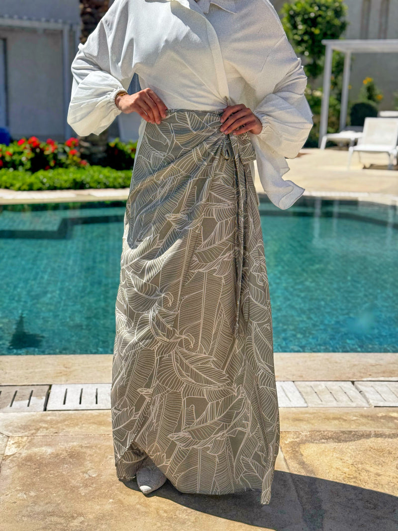Printed Wrap Skirt - Olive