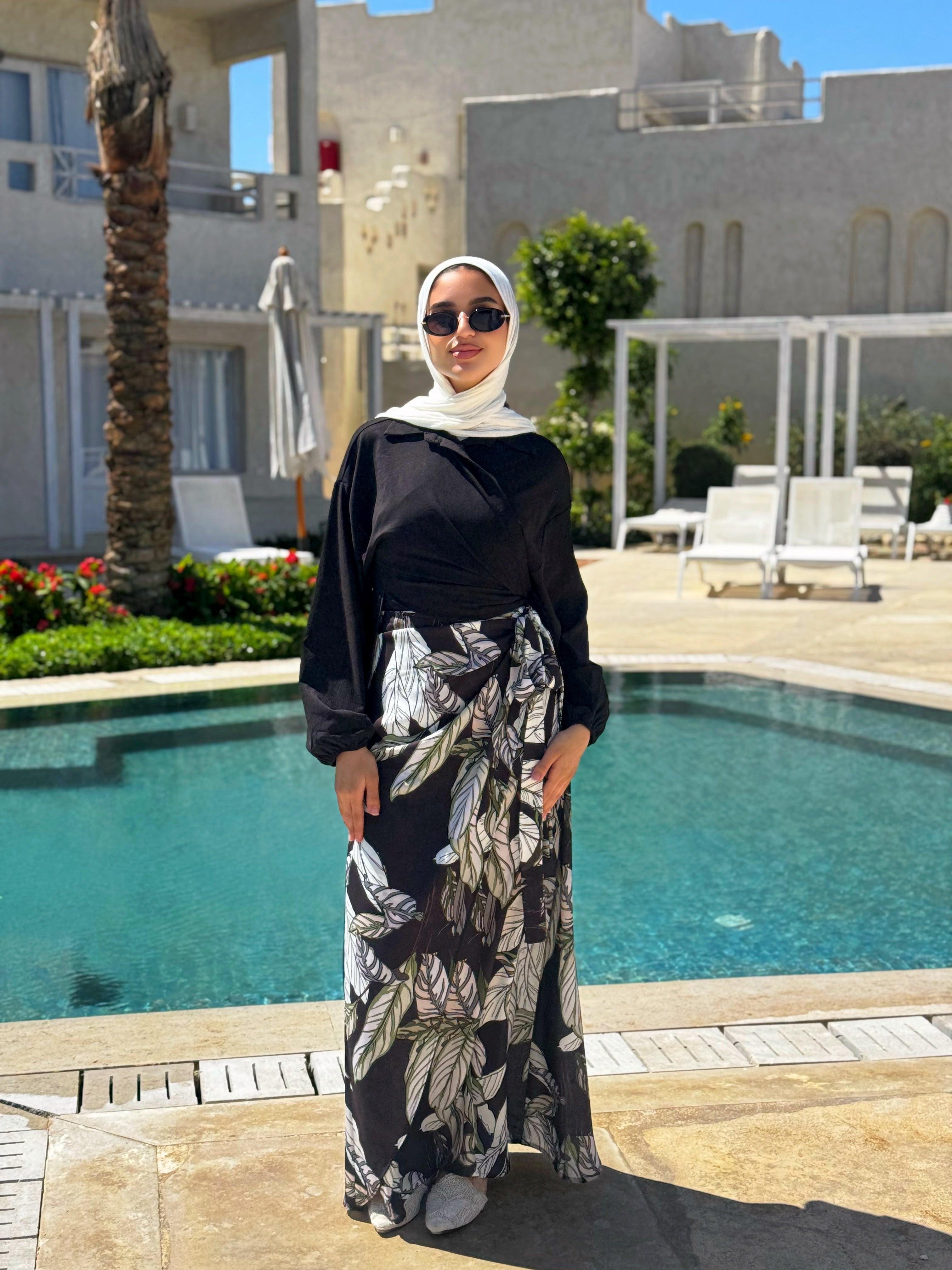 Printed Wrap Skirt - Black