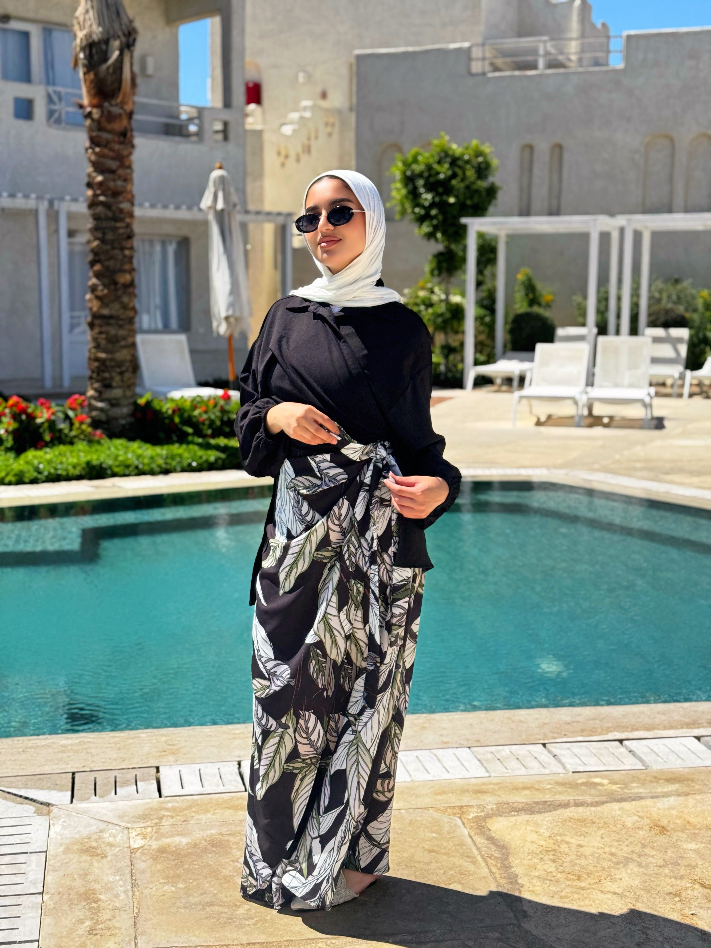 Printed Wrap Skirt - Black