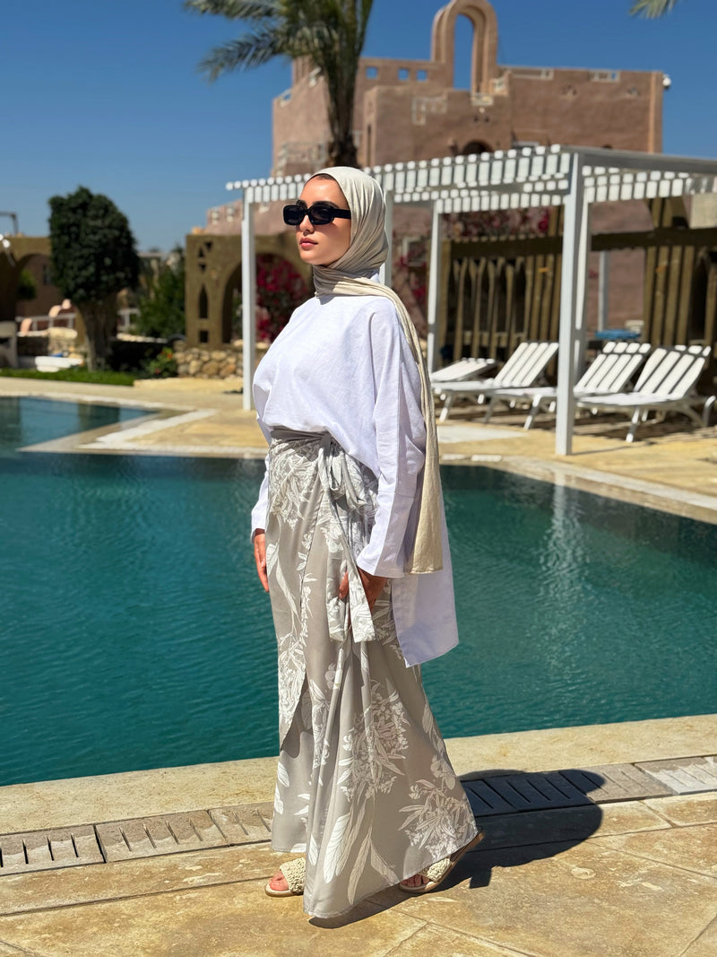 Printed Wrap Skirt - Beige