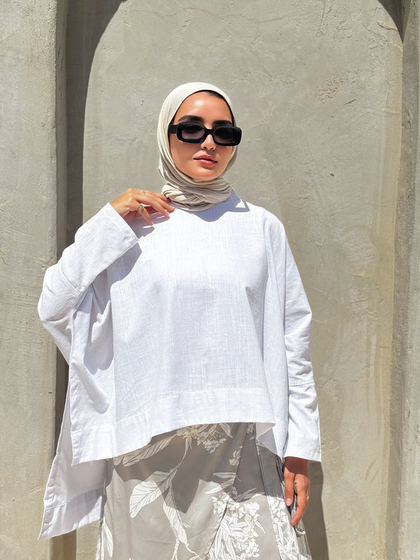 Cropped Linen Blouse - White