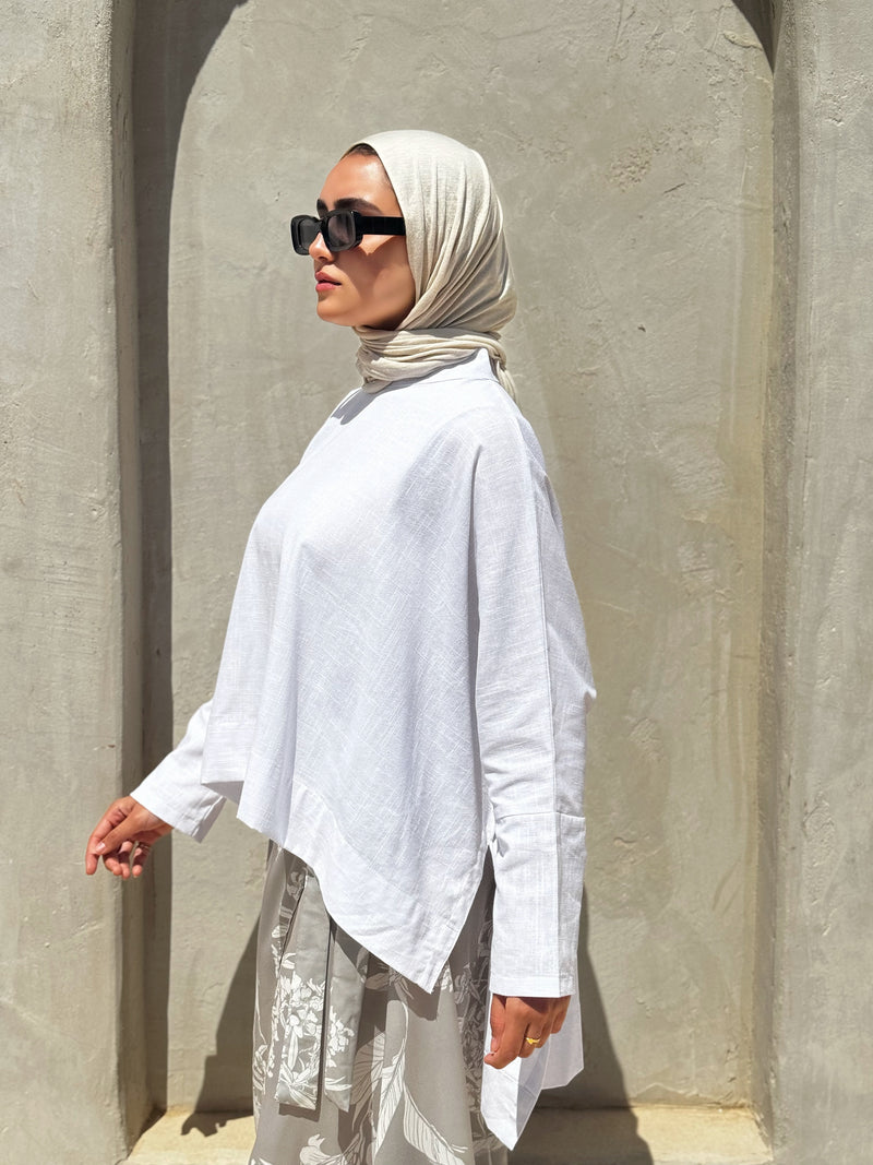 Cropped Linen Blouse - White