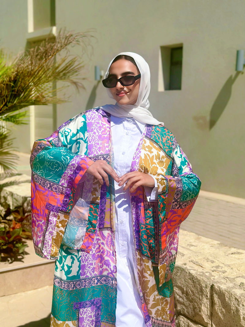 Flag Sleeves Kimono-Green*Purple