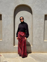 Printed Knot Satin Skirt - Maroon