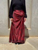 Printed Knot Satin Skirt - Maroon