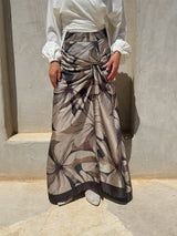 Printed Knot Satin Skirt - Floral Black