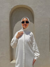 Linen Ruched Sleeves Shirt - White