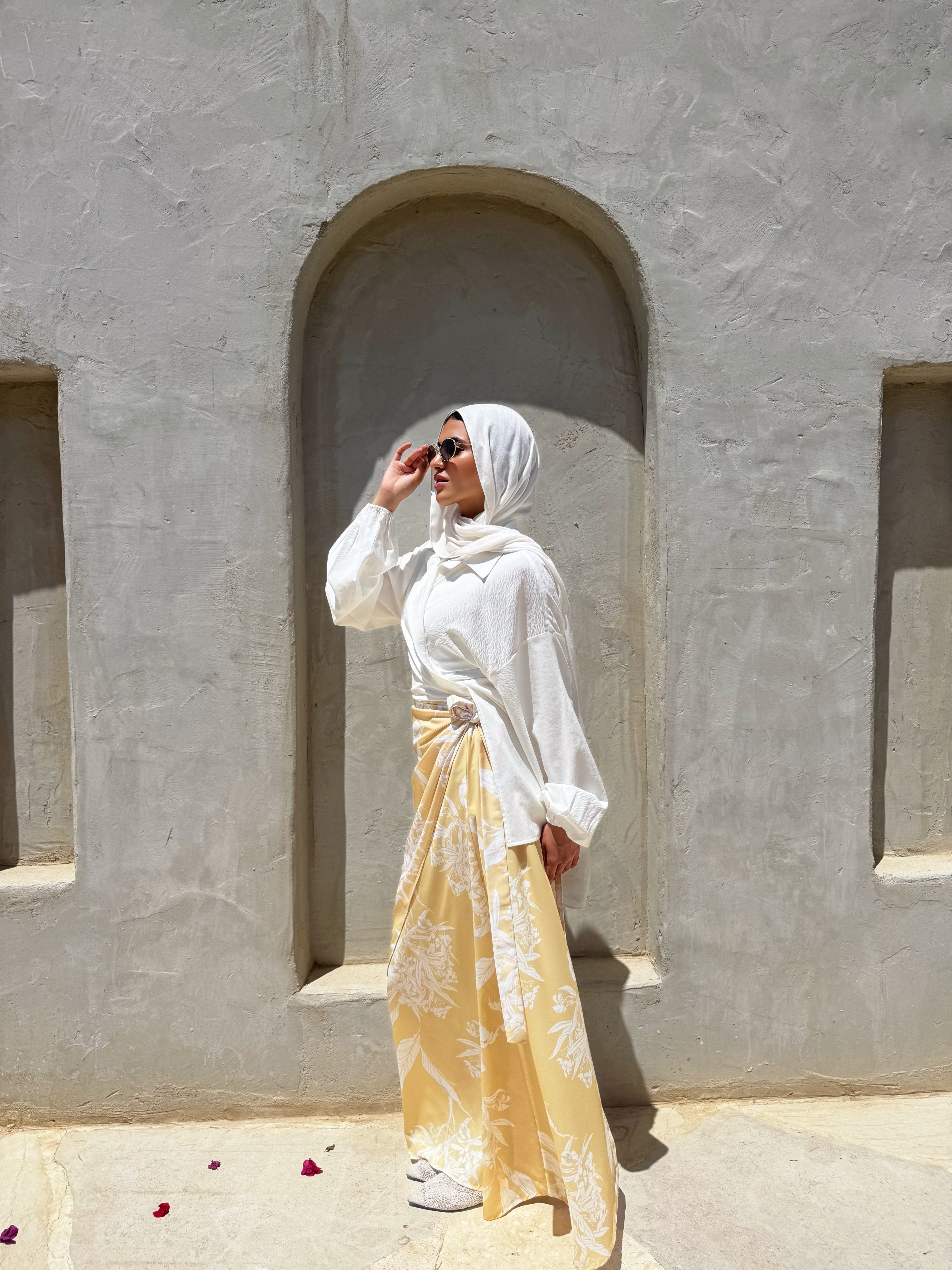 Printed Wrap Skirt - Yellow