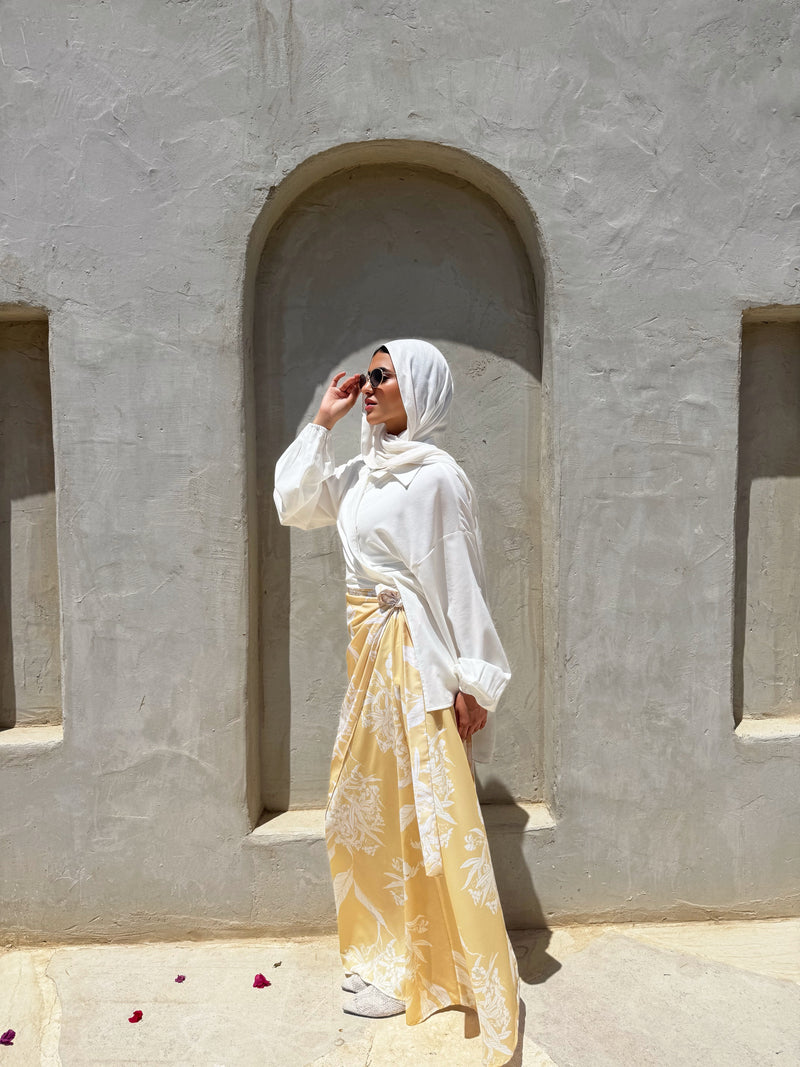 Printed Wrap Skirt - Yellow