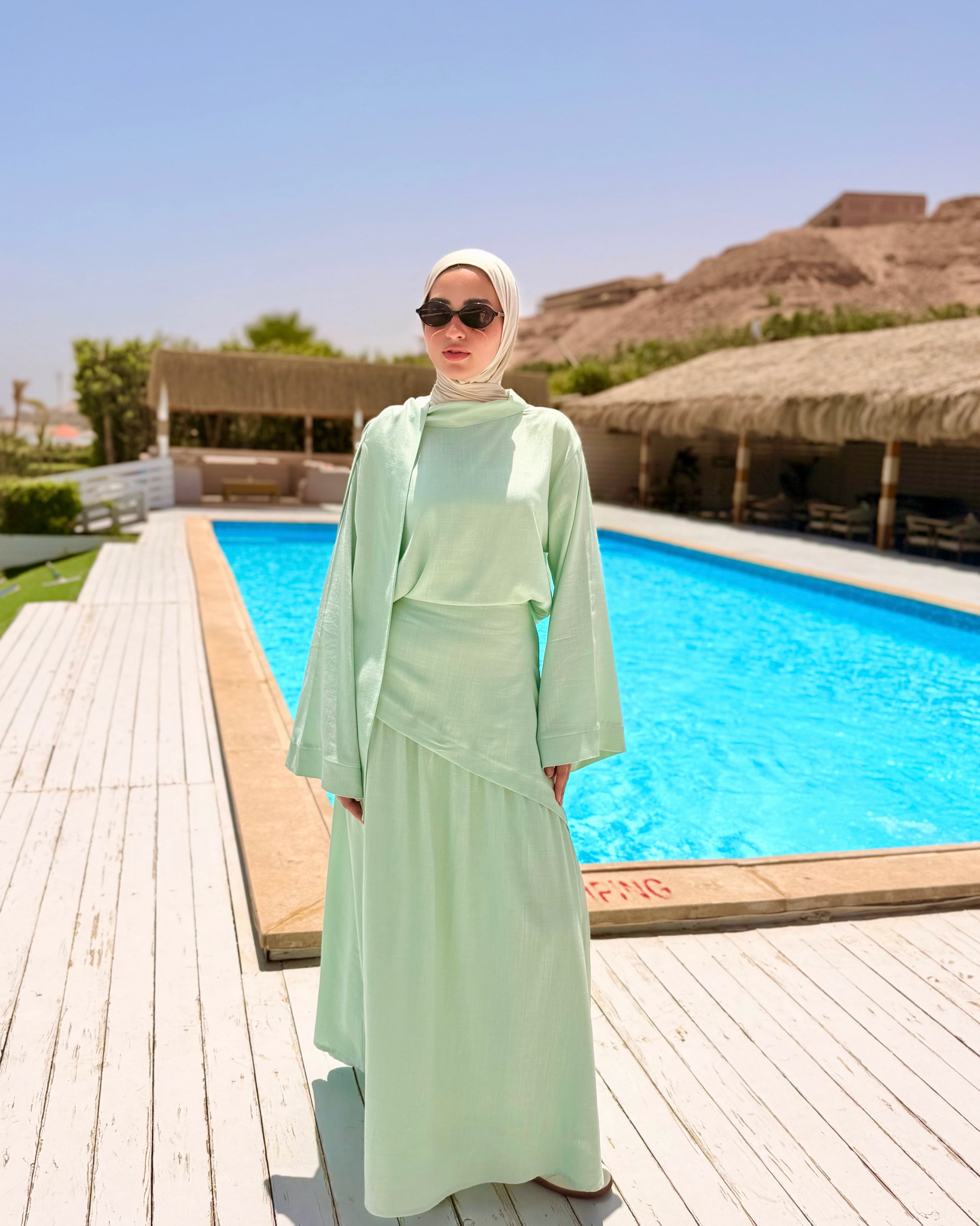 Asymmetric Linen Skirt -Mint
