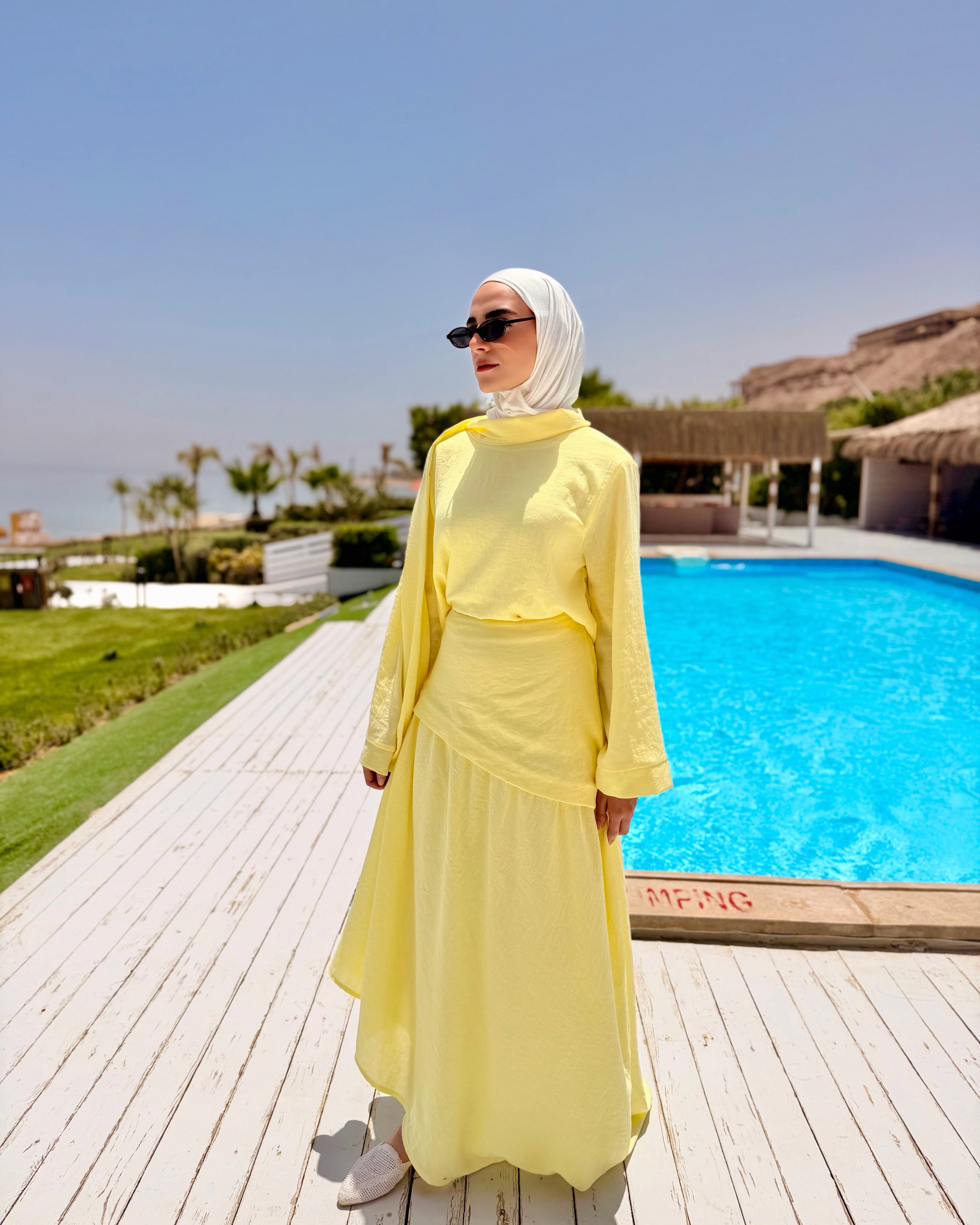 Asymmetric Linen Skirt -Yellow
