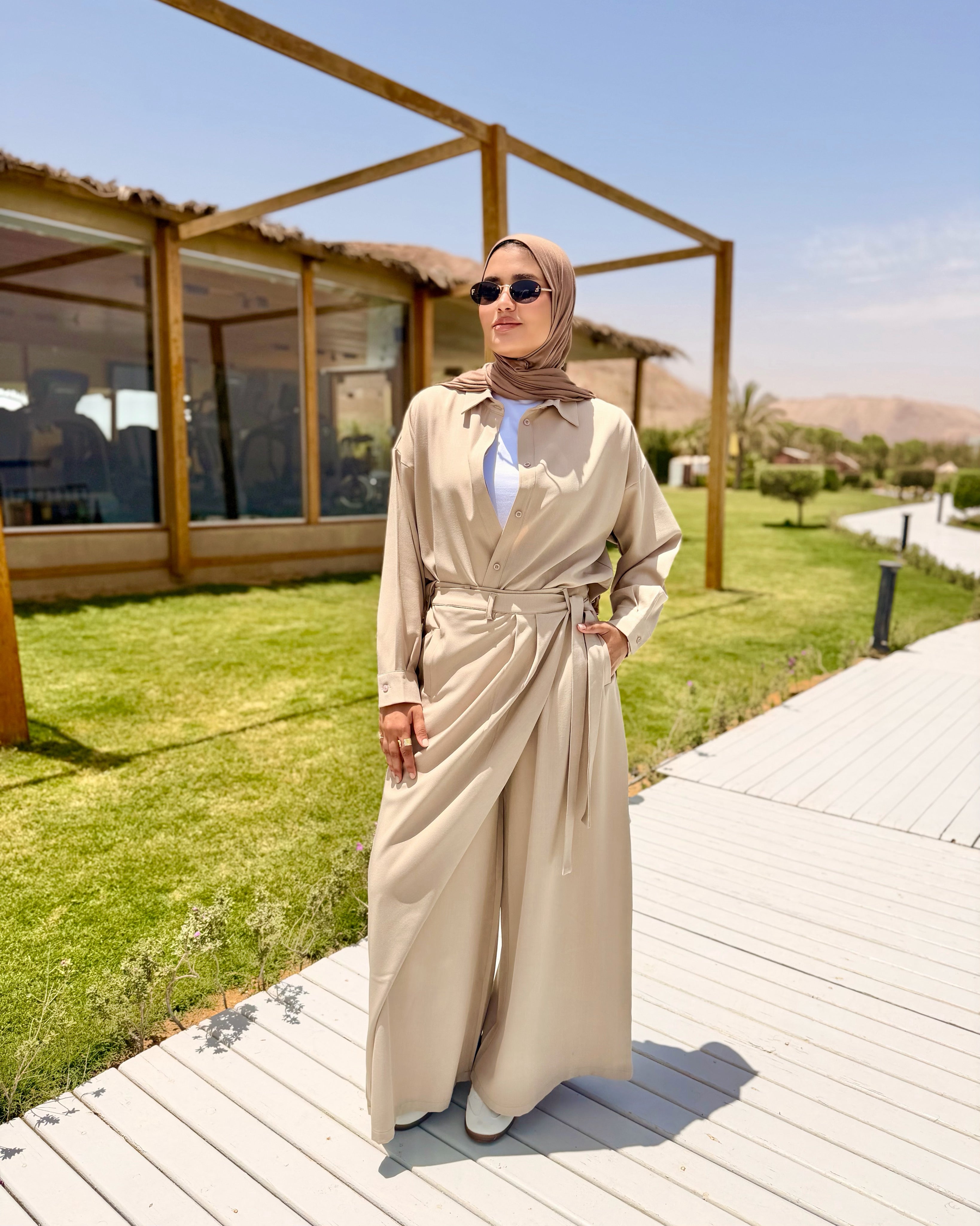 Side-Tie Pants-Beige