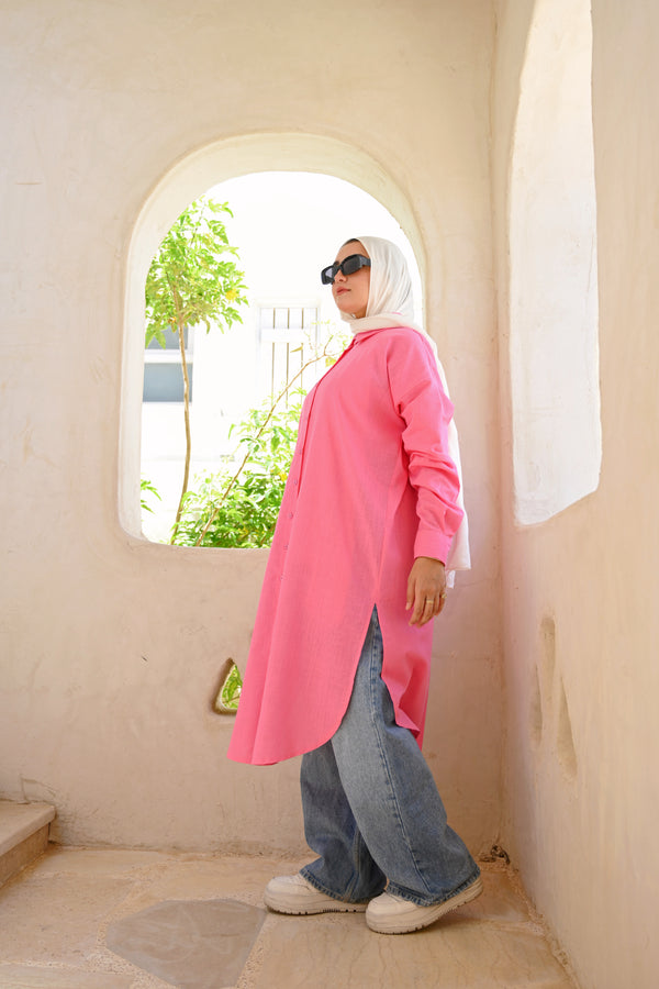 Linen Colored Shirt - Fuchsia