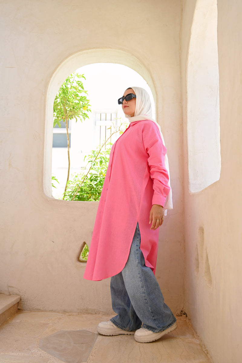 Linen Colored Shirt - Fuchsia
