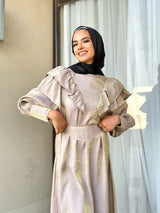 Ruffles Shimmer Dress-Beige