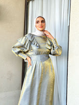 Ruffles Shimmer Dress-Olive