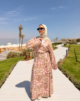 Overlap Printed Linen Dress -Rose