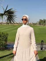 Side Gathered Dress - Beige