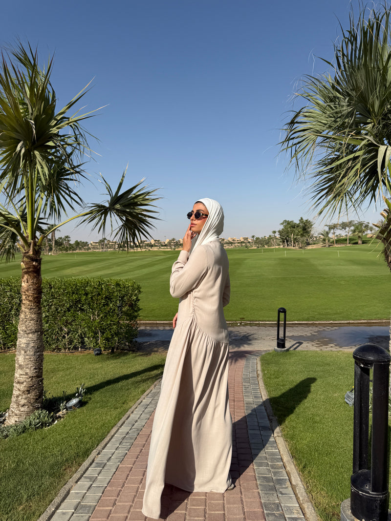 Side Gathered Dress - Beige