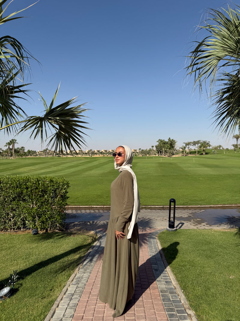 Side Gathered Dress - Olive