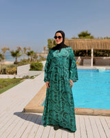Floral Satin Printed Dress -Green