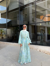 Chiffon Accordion Dress - Green Tiedye