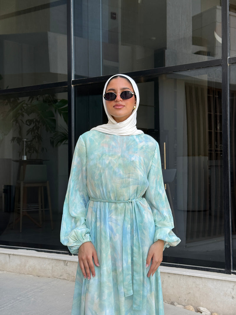 Chiffon Accordion Dress - Green Tiedye