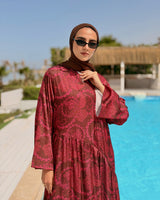 Floral Satin Printed Dress -Fuchsia