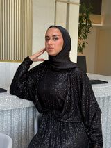 Sequin Draped Dress - Black