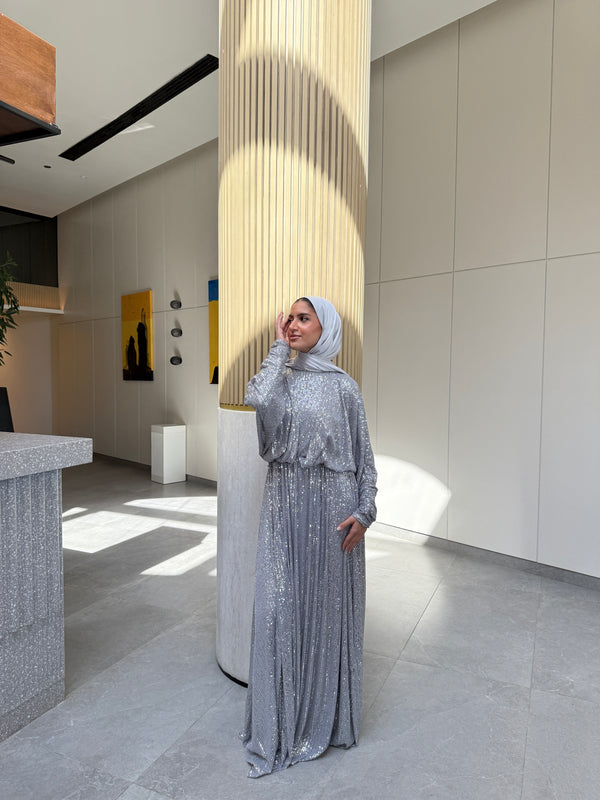 Sequin Draped Dress - Silver