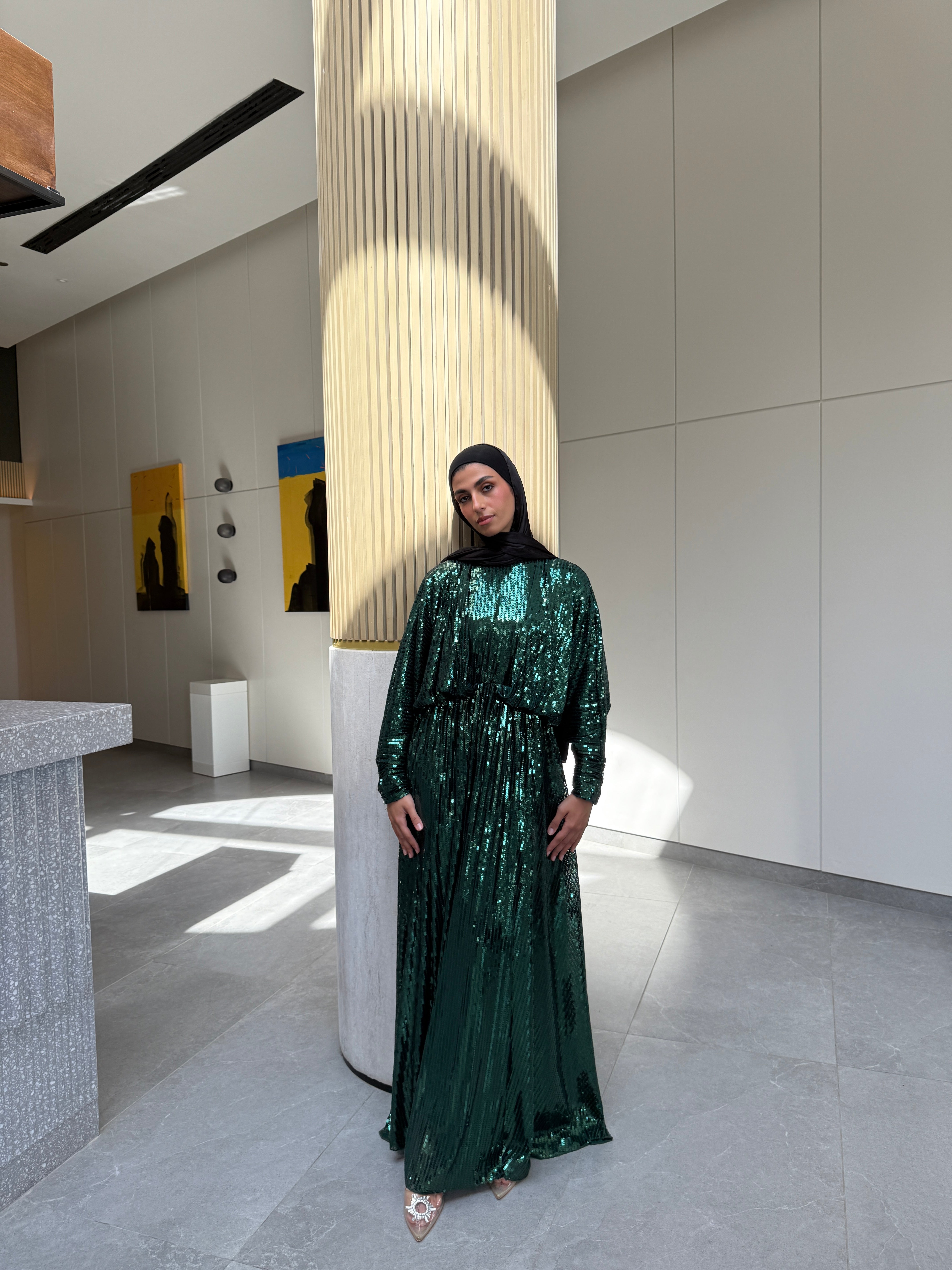 Sequin Draped Dress - Green
